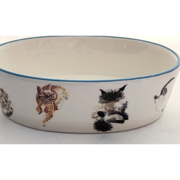 CAT BOWL-TAG-Food-Water-"Eat Sleep Play Repeat"-Multiple Cat Images-White - Picture 2 of 12